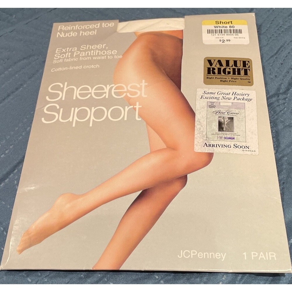 JCPenney Womens Short Pantihose White Sheerest Support Extra Sheer Nude Heel New